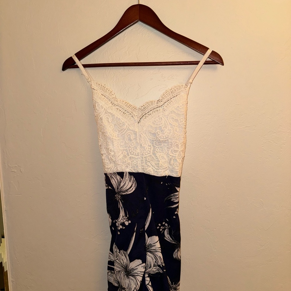 White Lace and Floral Romper with tie back